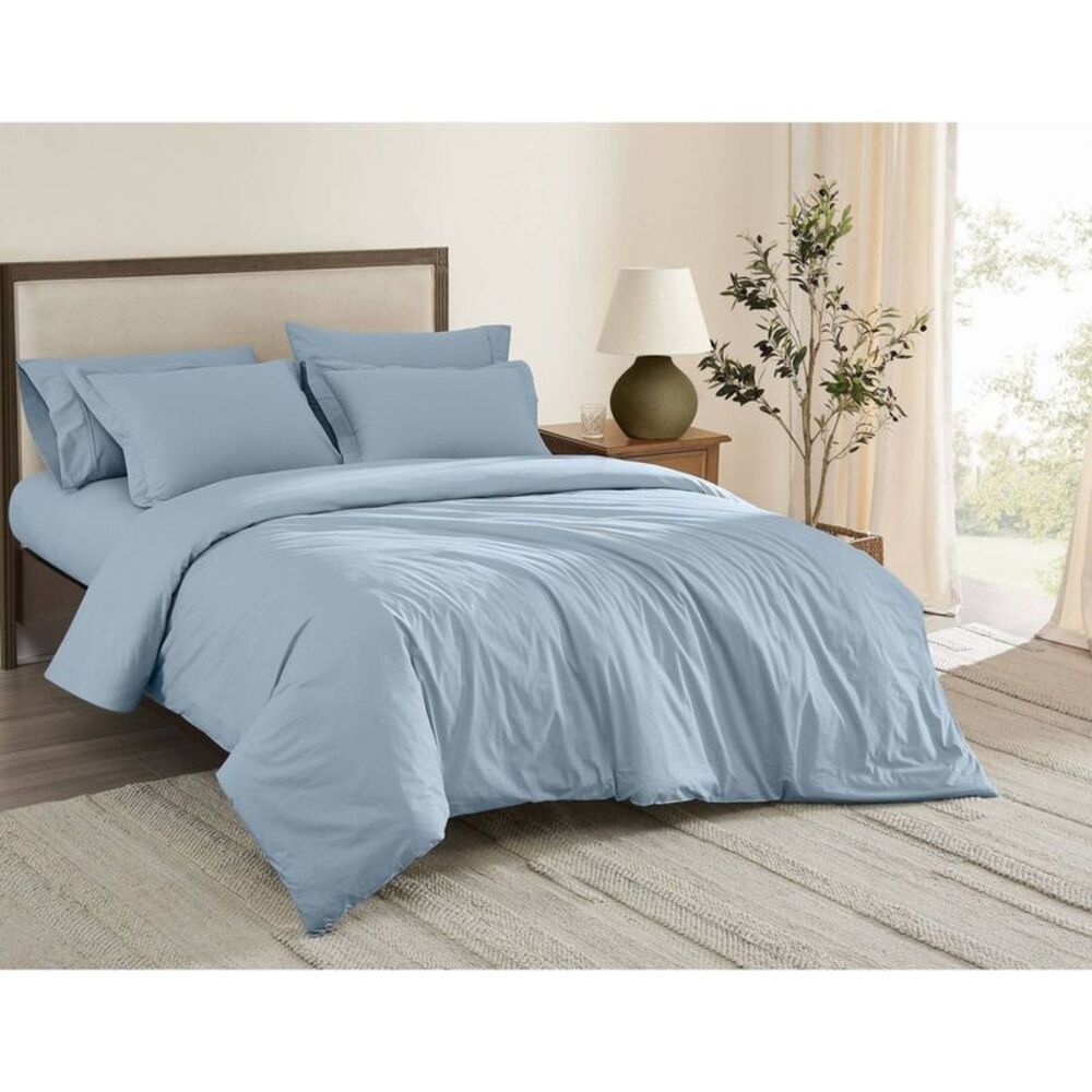 Brooklyn Loom Twin/Twin XL Solid Percale Duvet Cover Set Sky Blue